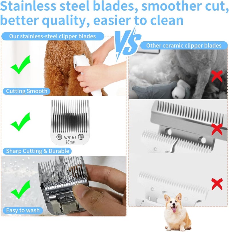 OEMIRY 2 Pcs Size 5/8HT Detachable Dog Grooming Blades, Compatible with Andis, Oster A5, Wahl KM10 Series Clippers, Cut Length 16mm, Silver(5/8HT 16mm, 2 Packs) - Image 3